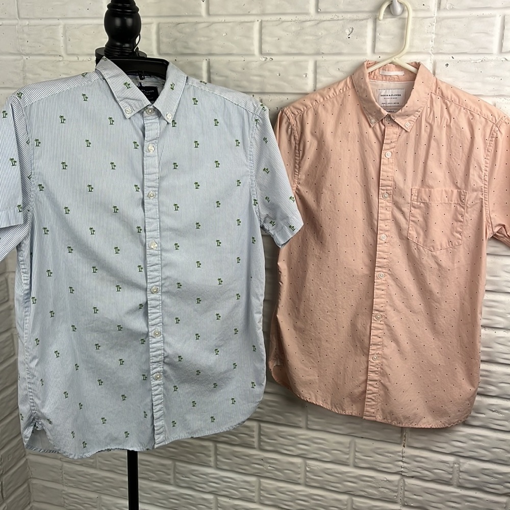 Denim & Flower bundle of 2 100% cotton button up shirt size M slim fit